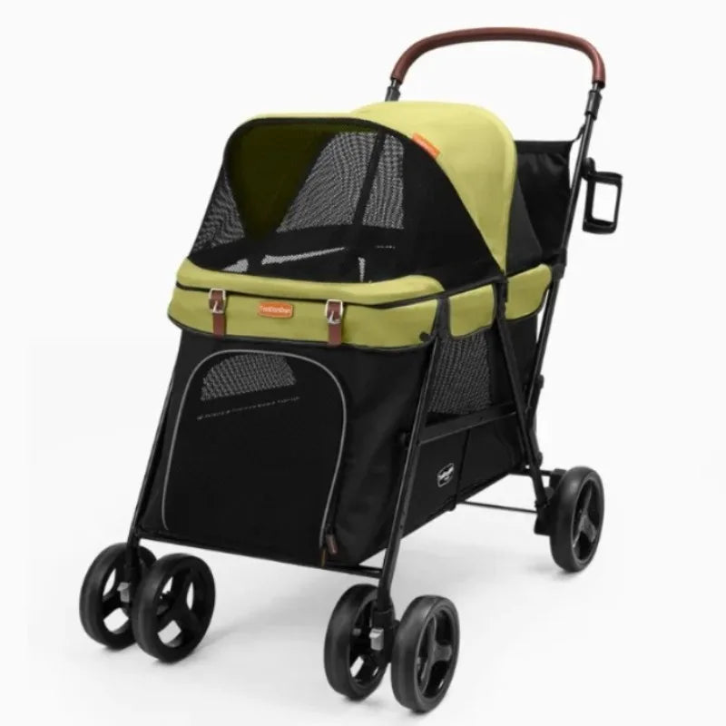 Four-Wheel Foldable Iron Portable Sport Dog & Cat Stroller Large Space Outdoor Pet Trolley Carrier for Car Travel