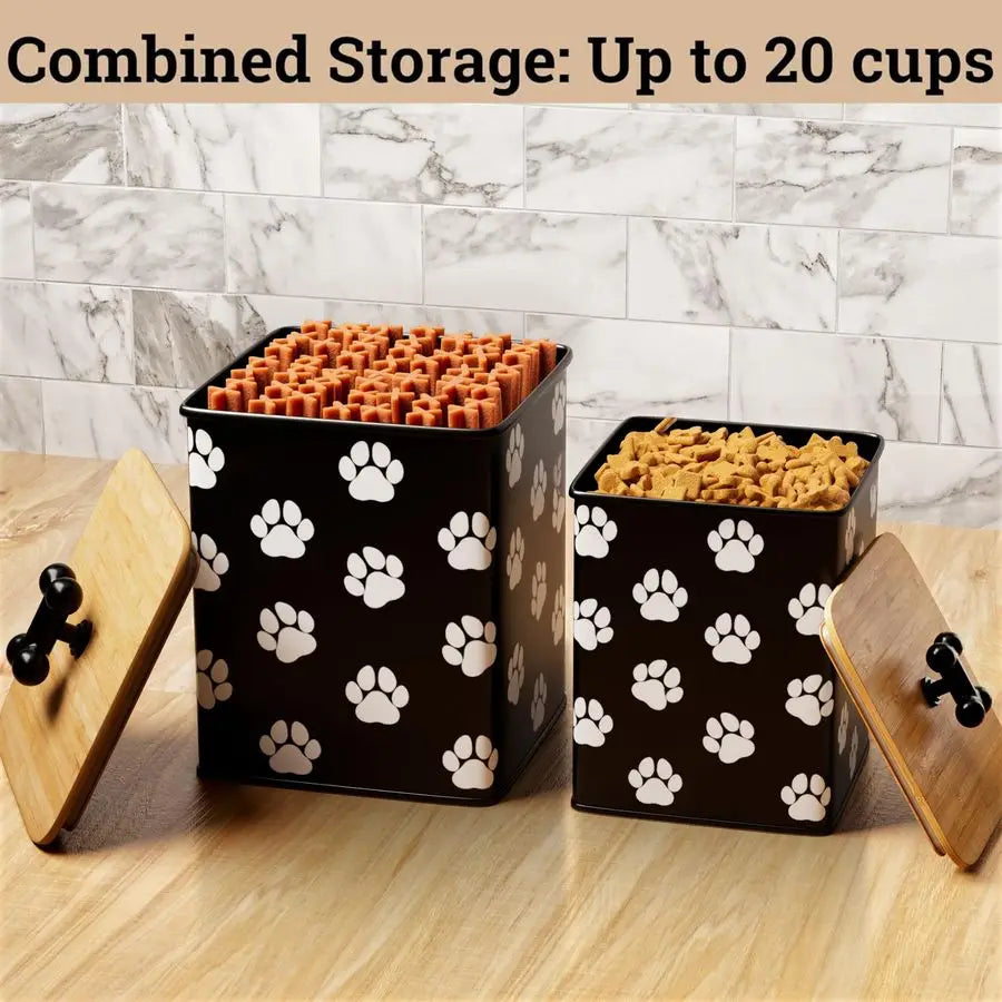 Treat Container Airtight Set of 2 8x6 amp 7x5 inch Iron Dog Treat Jars for Kitchen Counter with Airtight Bamboo Lids 20 Cup Capa