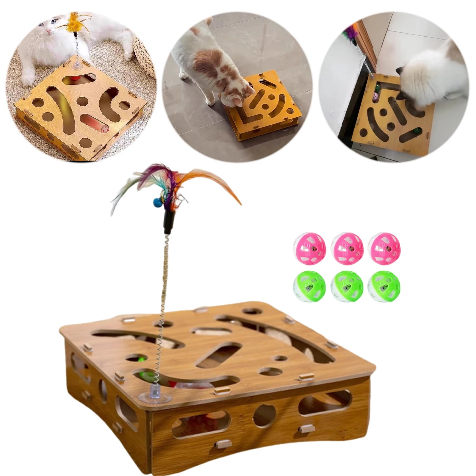 Cats Nail File Scratcher Game with 6 Balls Cats Scratching Puzzle Enrichment Box Multi Hole Cat Maze Game for Indoor Cats