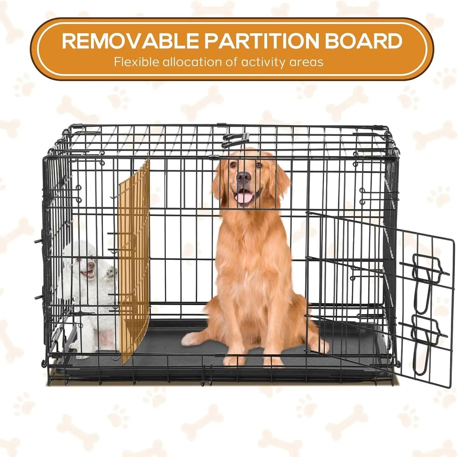Extra Large 48 Inch Double Door Portable Dog Cage with Leak-Proof Tray, Foldable for Indoor Training and Outdoor Travel