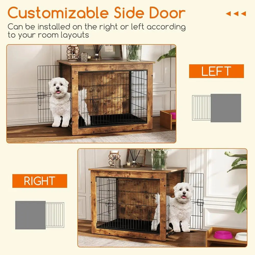 Pet Side Table with Dog Crate, 33 Indoor House for Small/Medium Dogs, 45 lbs Capacity, Cushioned