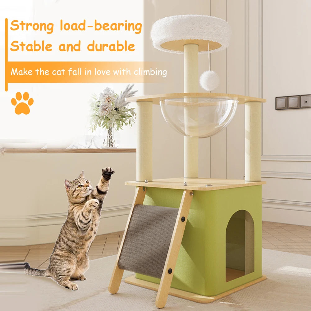 Green Cat Tree with Cat Condos Cat Scratchers Space Capsule Cat Climbing Frame Cat Tree Tower Cat Scratching Posts Pet Products