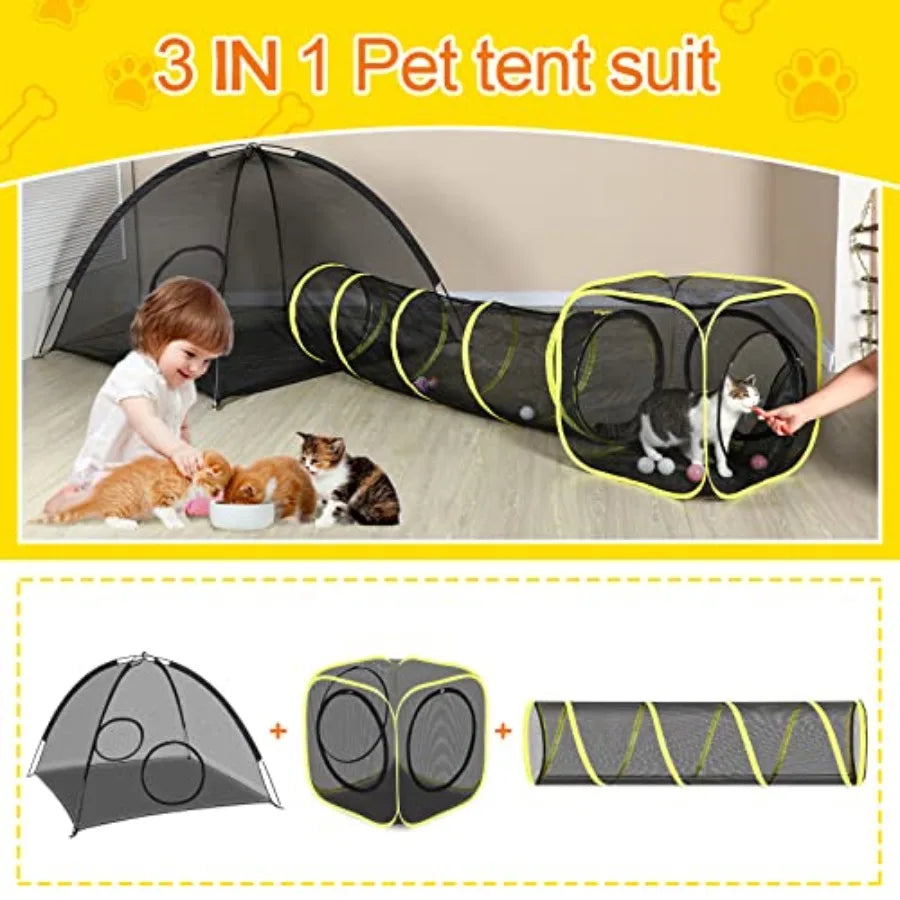 Outdoor Cat Enclosures for Indoor Portable Mesh Tent Outdoor pet Tunnel Cat Playhouse with Adjustable Cat Harness and Leash for