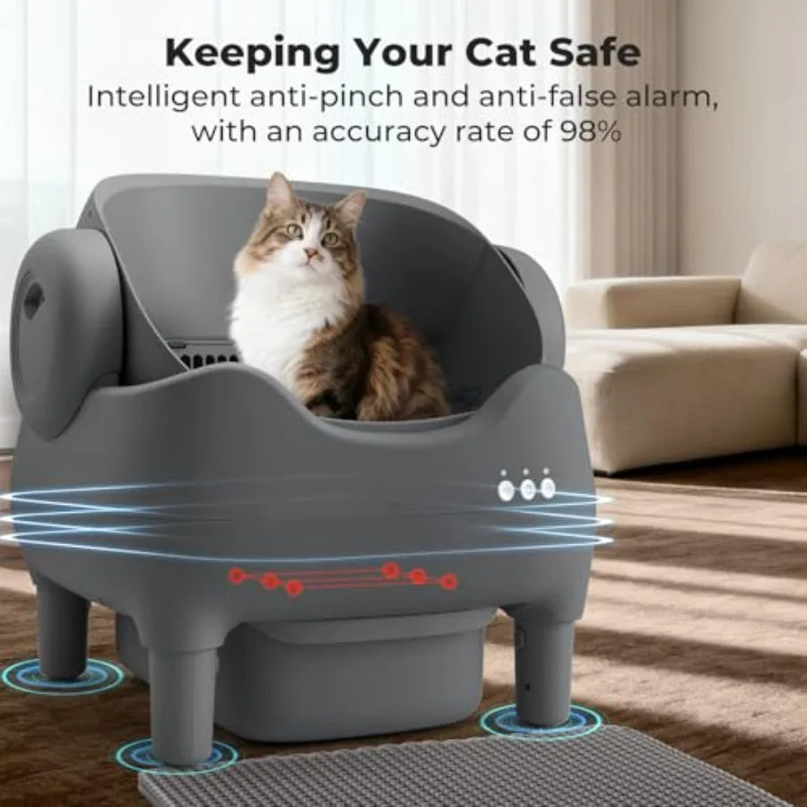 Self Cleaning Litter Box Automatic Cat Litter Box with APP Control Odor-Free Waste Disposal Includes Trash Bags Large Waste Bin