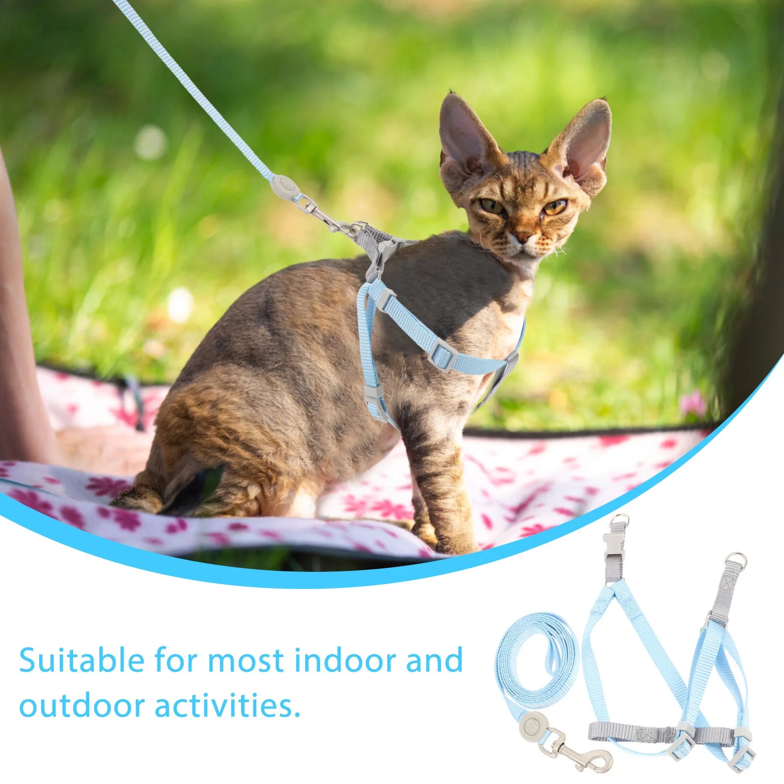 1Set Cat Harness and Leash Set Kitten Escape Proof Adjustable Small Large Pet Walking Rope Outdoor Safe Comfortable