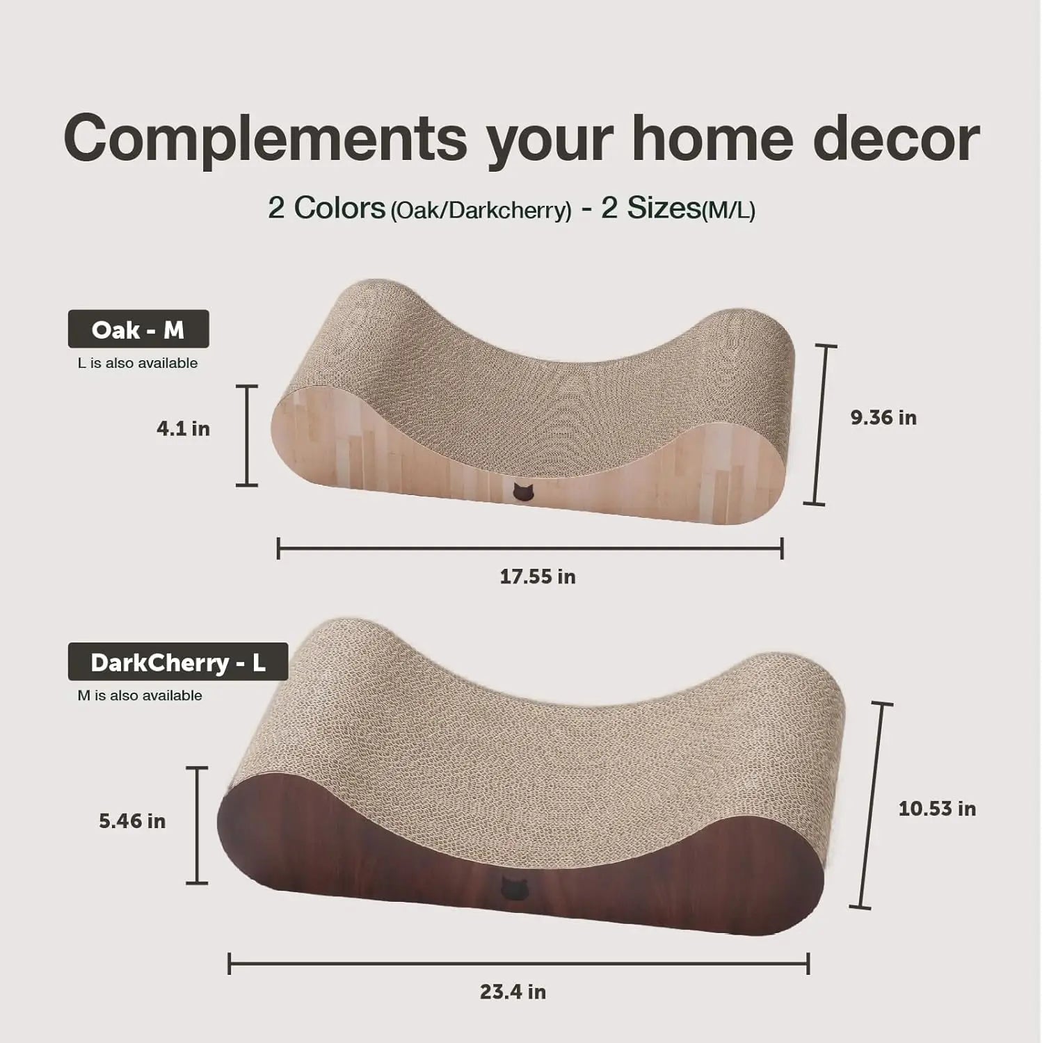 Reversible Cat Scratcher Bed for Indoor Cats - Horizontal Scratch Pad Lounger with Extra Comfort, Curved Design (18", Oak)