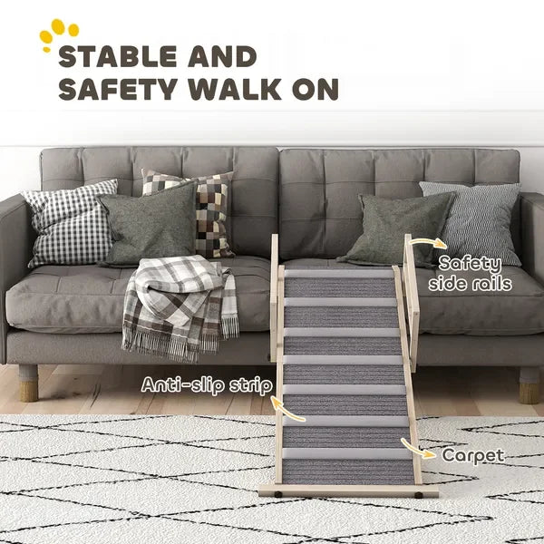 Dog Ramp, Folding Pet Ramp, 4 Adjustable Height from 15' to 19', Dog Step with Side Rails for Small to Large Pets