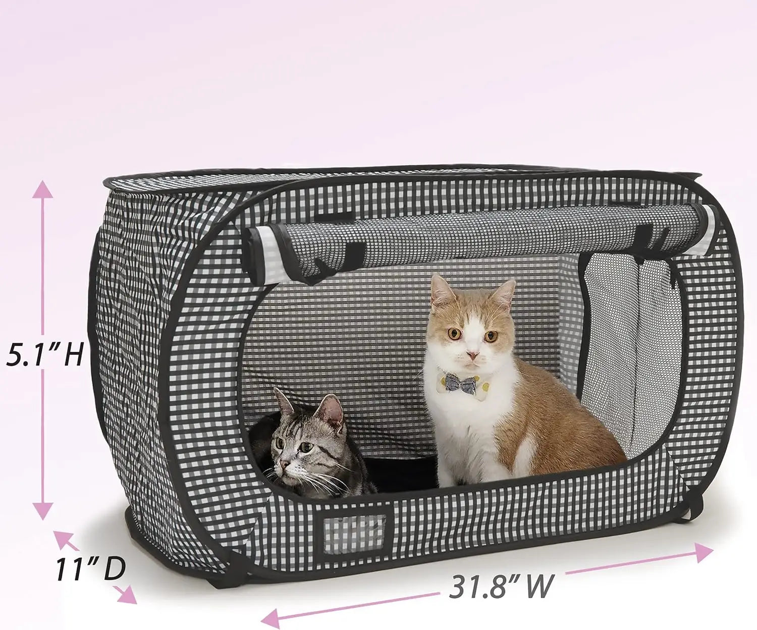 Collapsible Cat Travel Carrier with Litter Box Set, Gray White Stripes, Pop-Up Design for Easy Transport