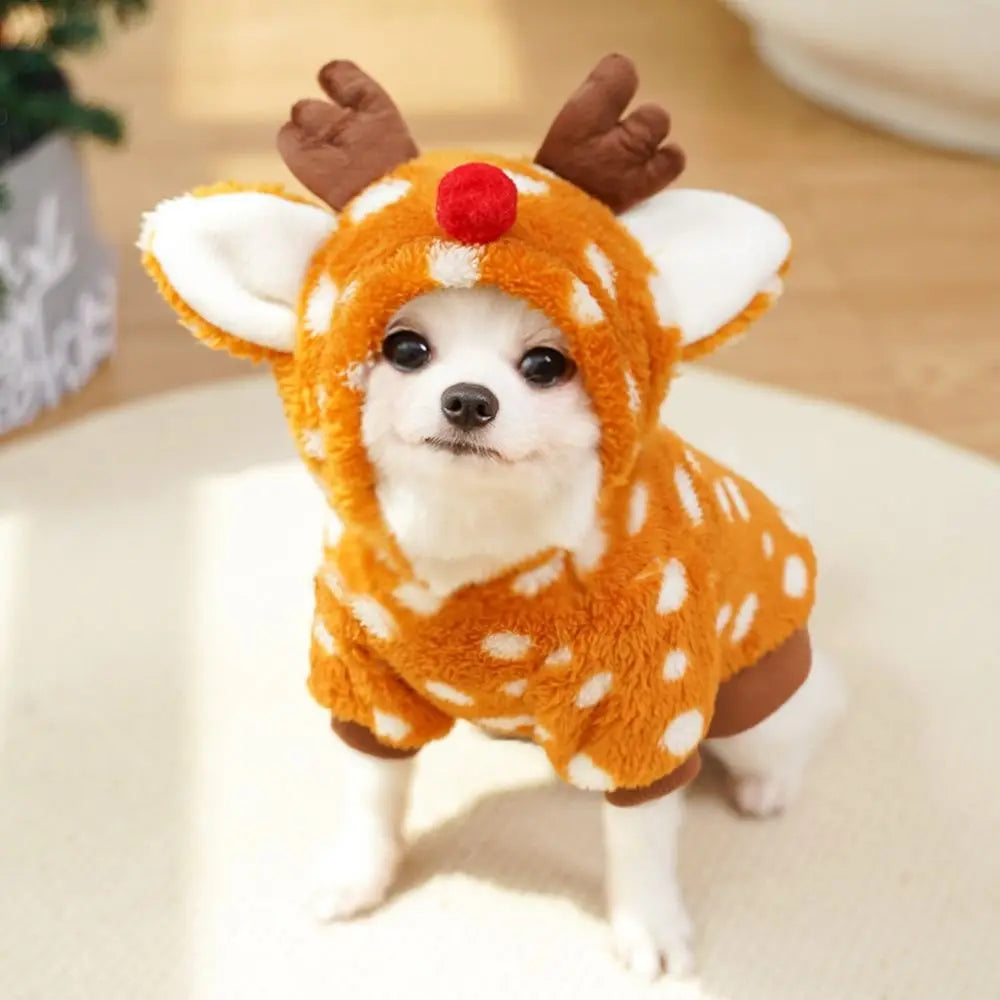 Medium Elk Pet Christmas Clothes Cartoon Soft Dog Harness Leash Warm Puppy Vest Bichon Frise