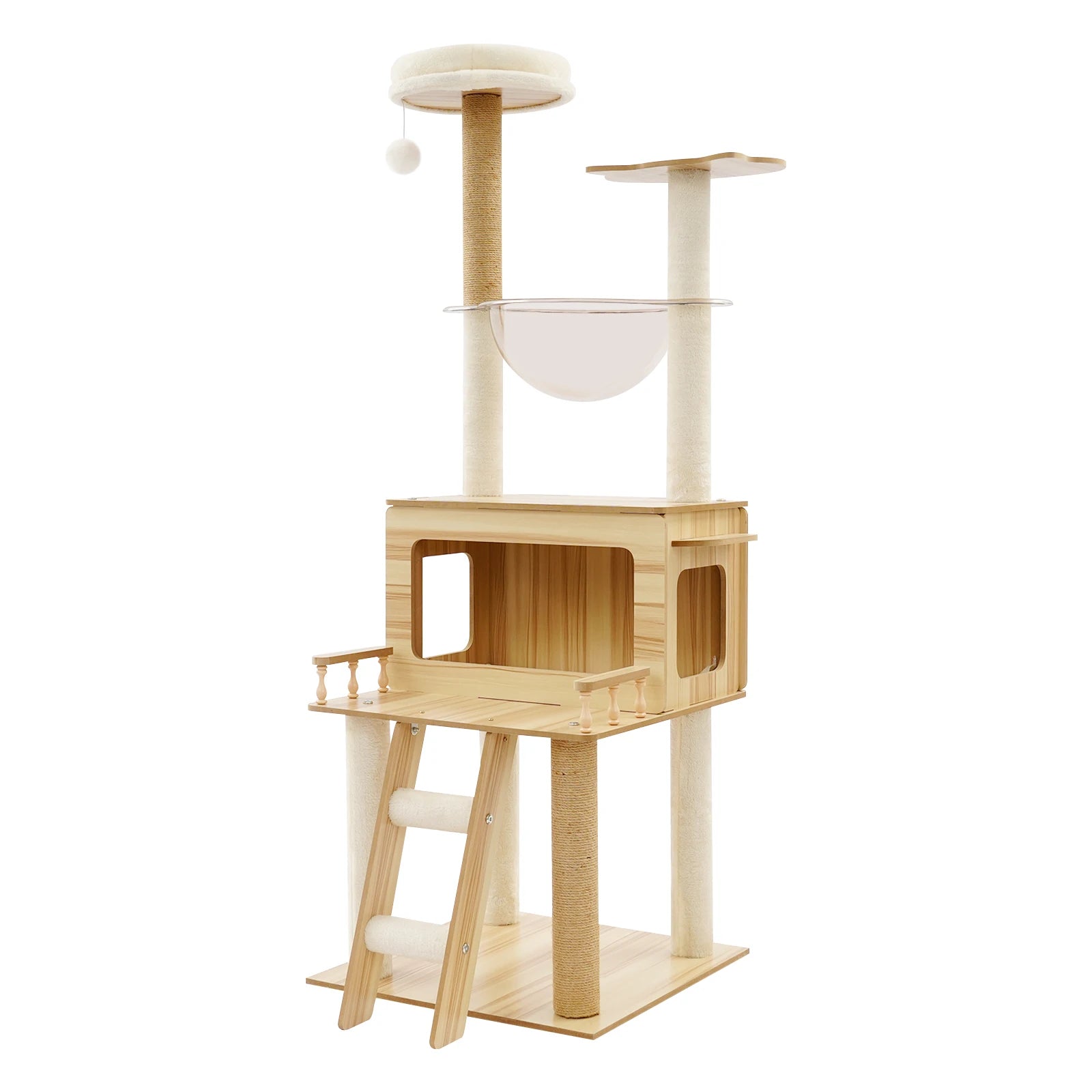 Cat Tree Tower 4 Tier Scratching Posts Condo with Capsule Playful Ball - for Indoor 3-4 Cats Climbing Resting Play Center
