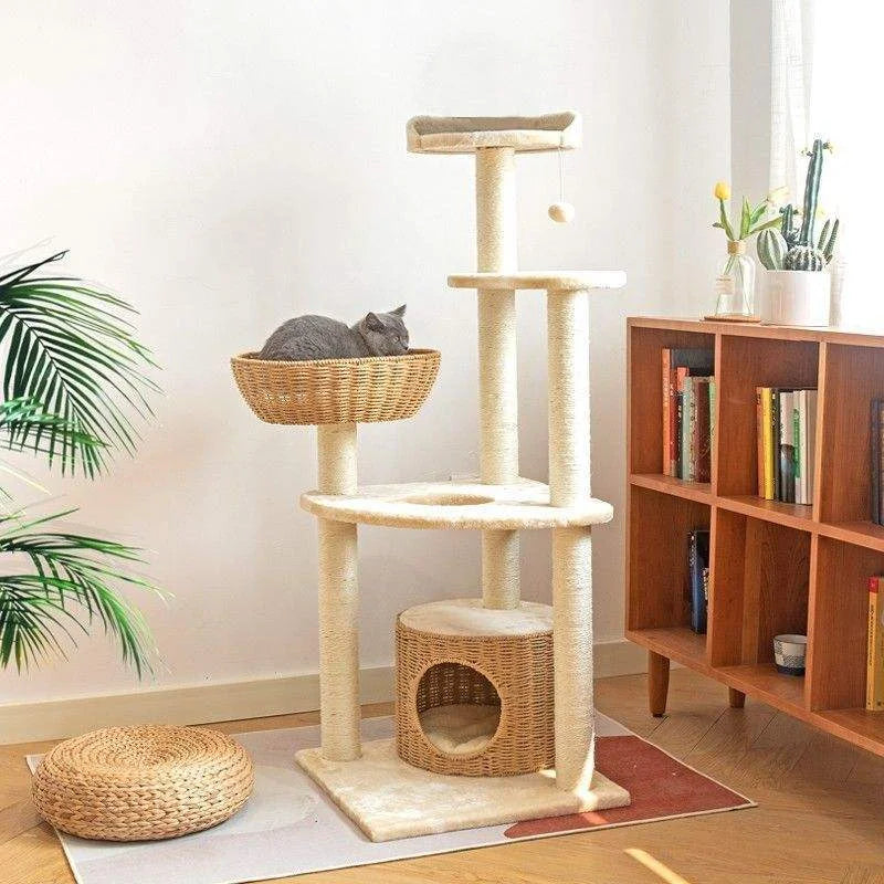 Luxury Modern Classic Cat Furniture Wood Sisal Tower Folding Climbing Scratcher Post Wool Cat  Tree Christmas Gift for Your