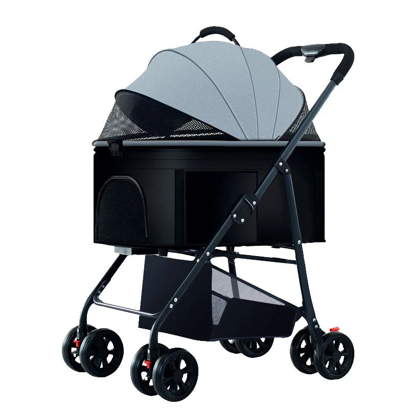 Pet Stroller Dog Cat Small Foldable Lightweight Detachable Crate Portable Travel Breathable Mesh Wheels One Hand Fold Dog Car