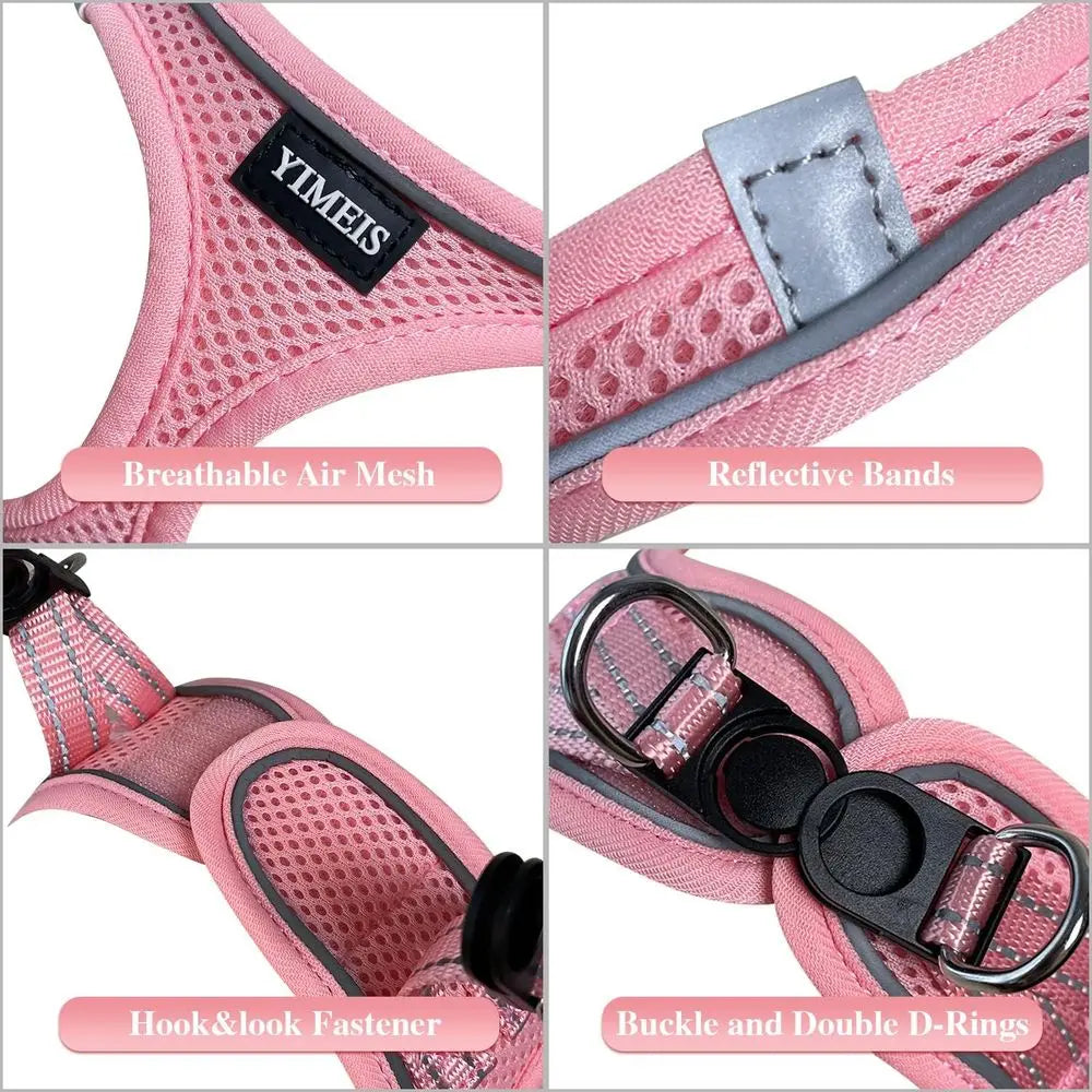 Dog Harnand Leash Set, No Pull Sot Mesh Pet Harn, Relective Adjustable Puppy Vest or Small Medium Large Dogs, Cats (Pink, X-Smal