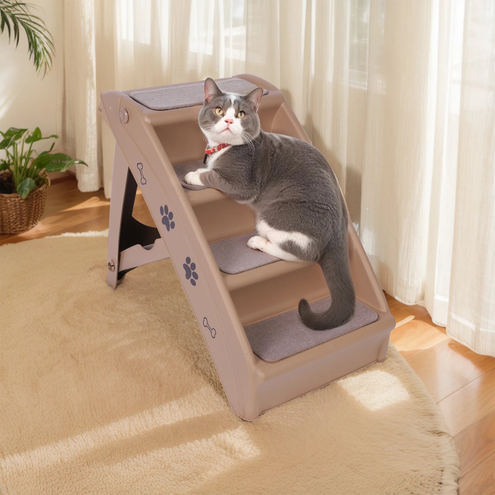 4-Step Pet Dog Stairs Foldable Cat and Dog Steps Non-Slip Indoor Pet Steps Sofa Ladder Pet Furniture for Small Pet Dogs Cats
