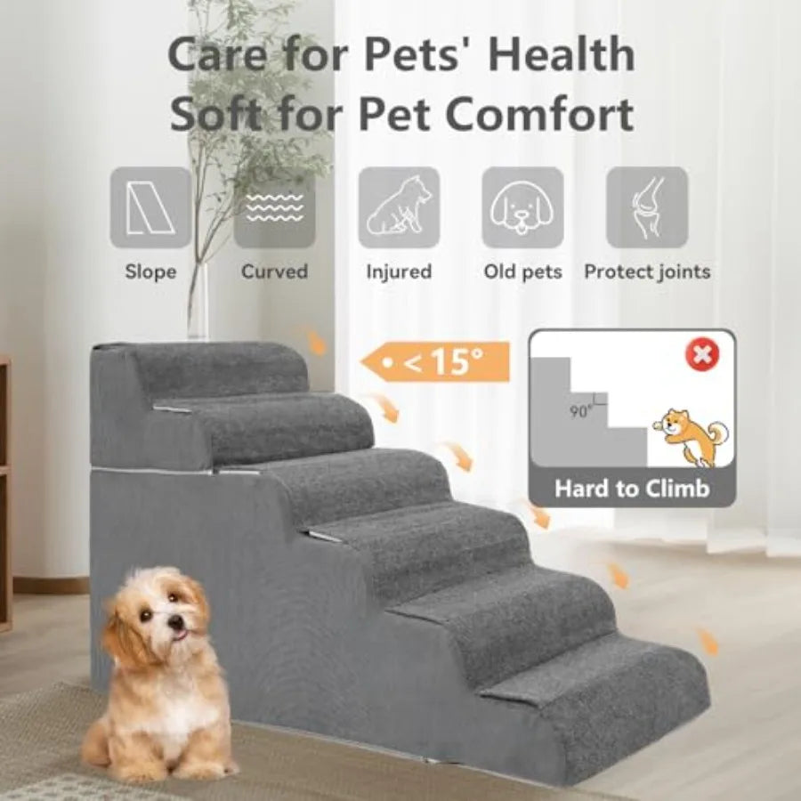 6 Steps Dog Steps for High Bed 25.5 Inch High Dog Stairs for Small Dogs Waterproof Pet Stairs for Small Old Large Dogs and Cats