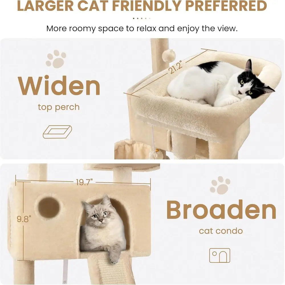 SHA CERLIN 65in Larger Cat Tree Tower Condo for Indoor Kitties/Multi-Level Furniture Activity Center with Wide Base/Cozy Plush C