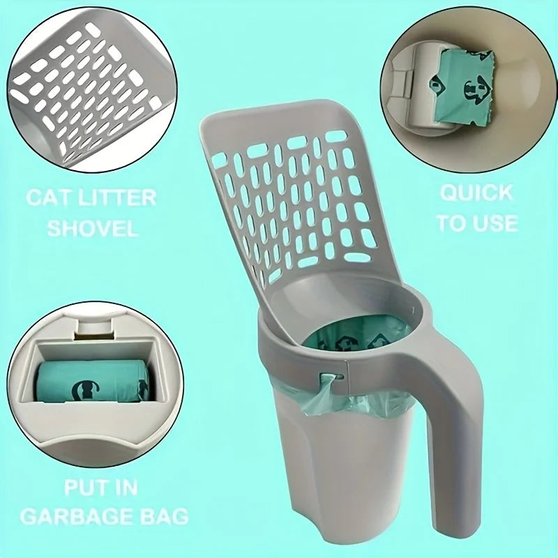 Cat Litter Scoop Large Capacity  Easy Clean Design with Paw Print Liner Space Saving Pet Waste Disposal for Home Use