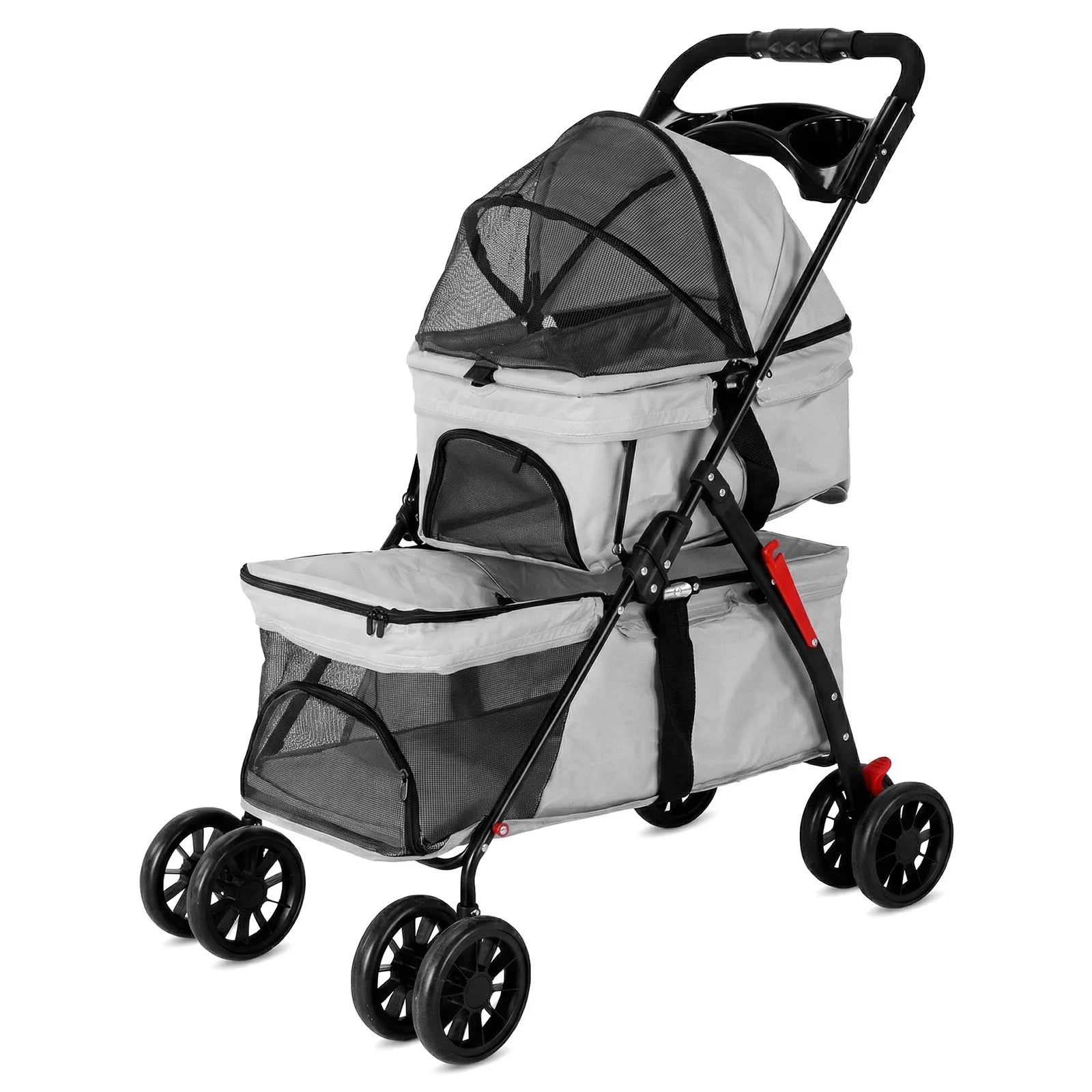 Cat Stroller for Dogs and Cats Foldable Cat Carrier with Safety Belts Cup Holder & Lockable Wheels for Daily Walks & Outdoor Use