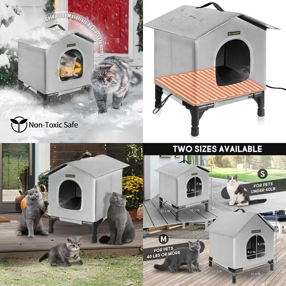 Indoor Heated Cat Shelter, Waterproof & Insulated, Ideal for Stray Cats, Suitable for Indoor Cat Houses and Beds (Gray-Heat, Sma