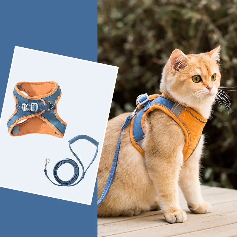 Cat Dog Noctilucent Harness with Lead Leash Adjustable Vest Polyester Mesh Breathable Harnesses Reflect Light Cat Accessories