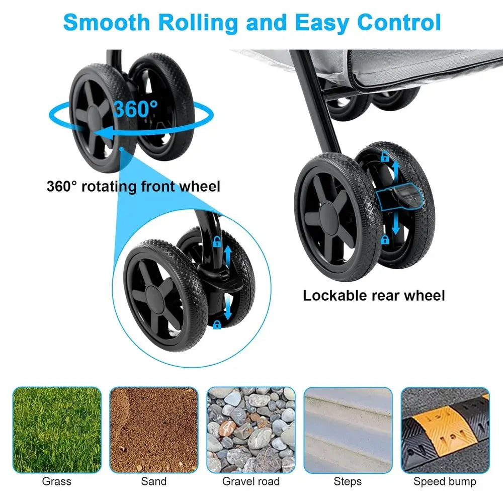 Pet Stroller for Dogs and Cats, One-Hand Folding Dog Stroller Travel Carriage for Small Medium Dogs Cats, 4 Wheels, Gray