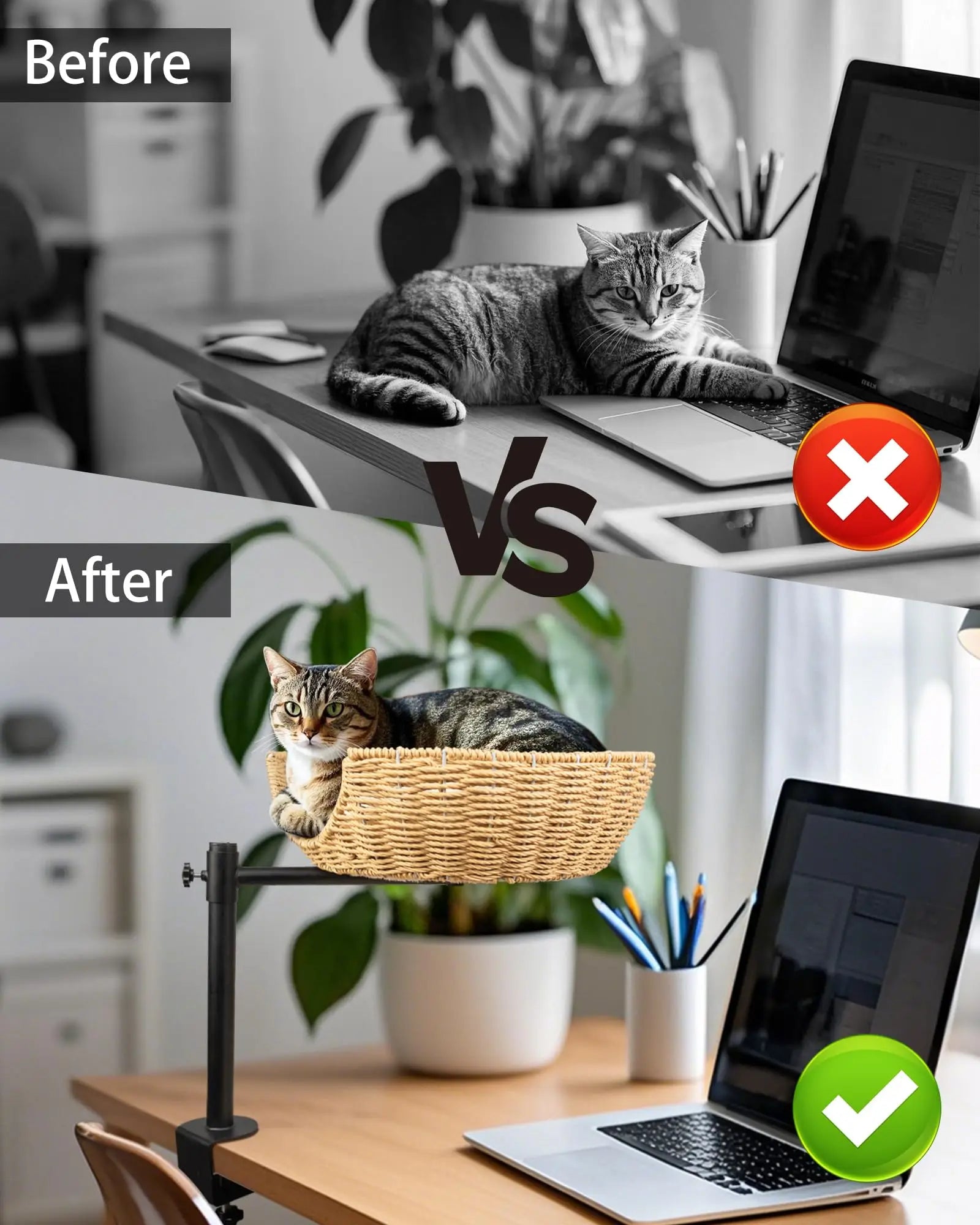 Desktop Rotating Cat Nest Adjustable Height Easy To Install Cat Climbing Frame Integrated Pet Bowl