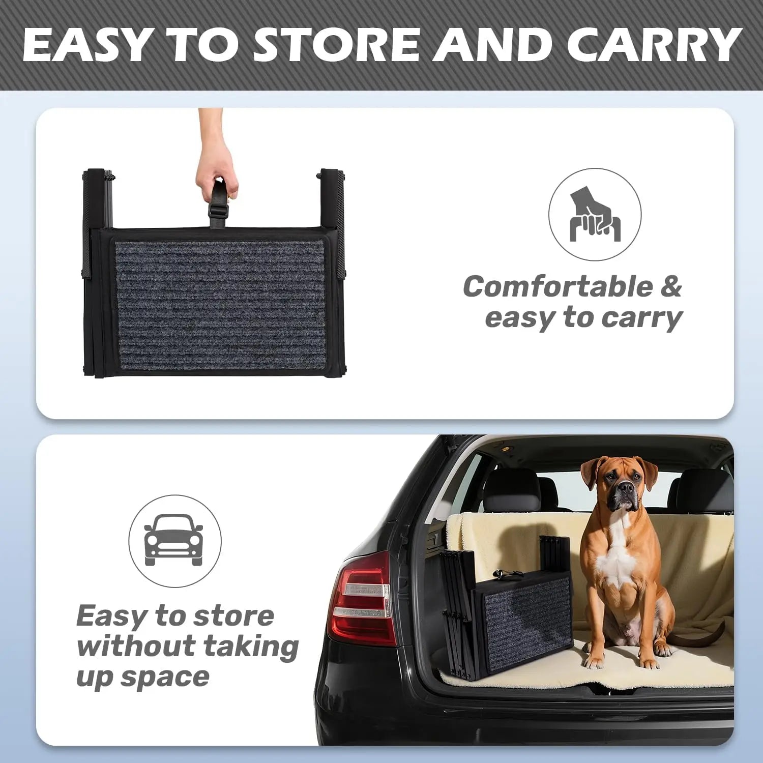 Foldable Pet Stairs for Large Dogs - 6 Steps, Non-Slip Rug Surface, Holds Up to 250lbs, Lightweight Dog Ramp for Car Truck SUV
