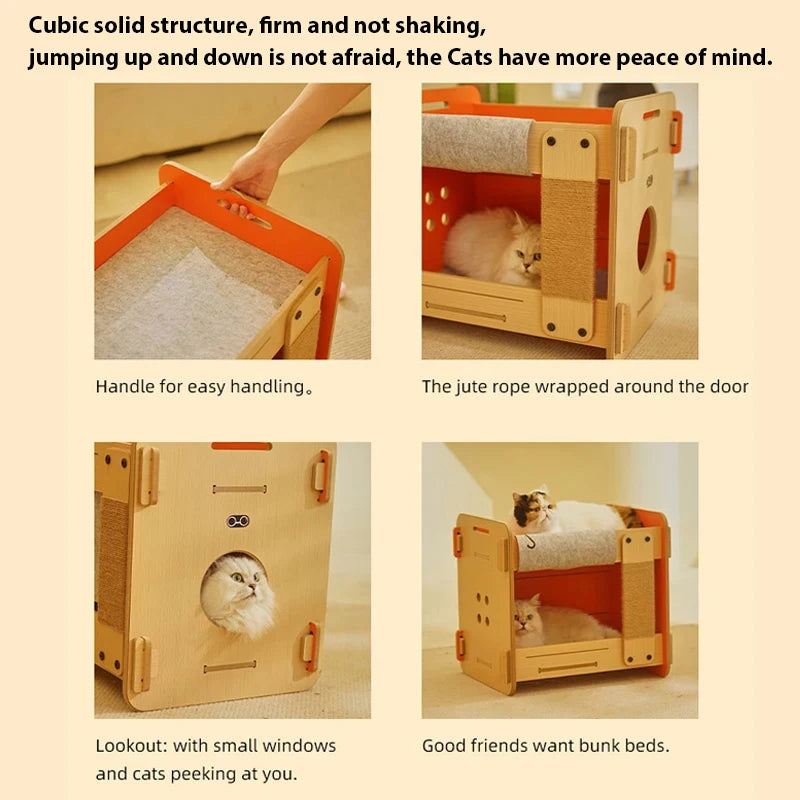 Petree Double Layer Corrugated Paper Cat Scratcher Home Furniture Cat Tree Climbing Frame Bed for Pets Eco-Friendly Toys