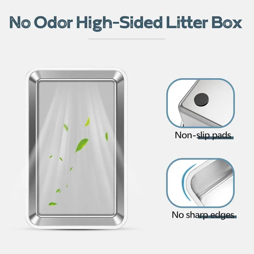 Extra Large High-Sided Stainless Steel Cat Litter Box with Scoop, XL 22.9 x 15 x 10.3, Anti-Splash, Easy Clean, Dark Grey