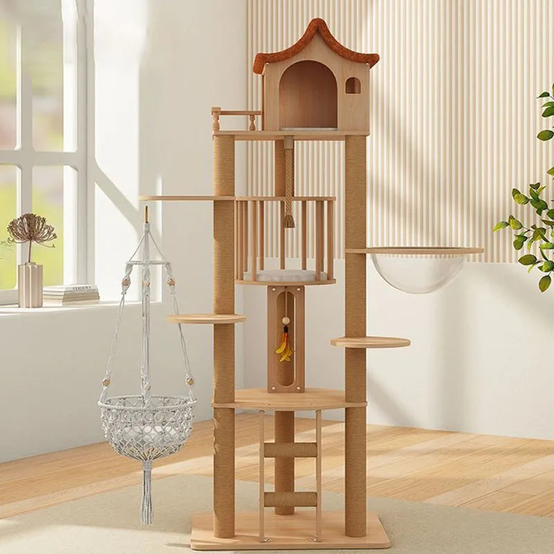 Large Cat Tower Pet Lair Solid Wood Sisal High Climbing Scratchers Spacecraft Cat Training Supplies Accessories Cats' for Home