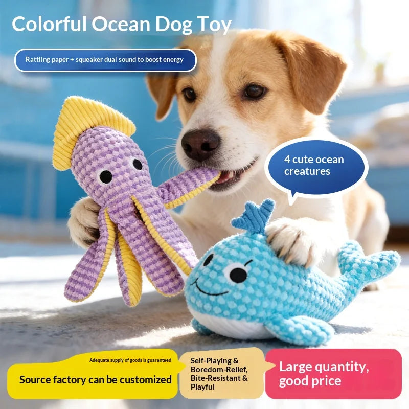 Self Play Cat Dog Toy with Crinkle Sound - Chew Resistant Squeaky Teeth Cleaning Boredom Relief Interactive Companion Toy