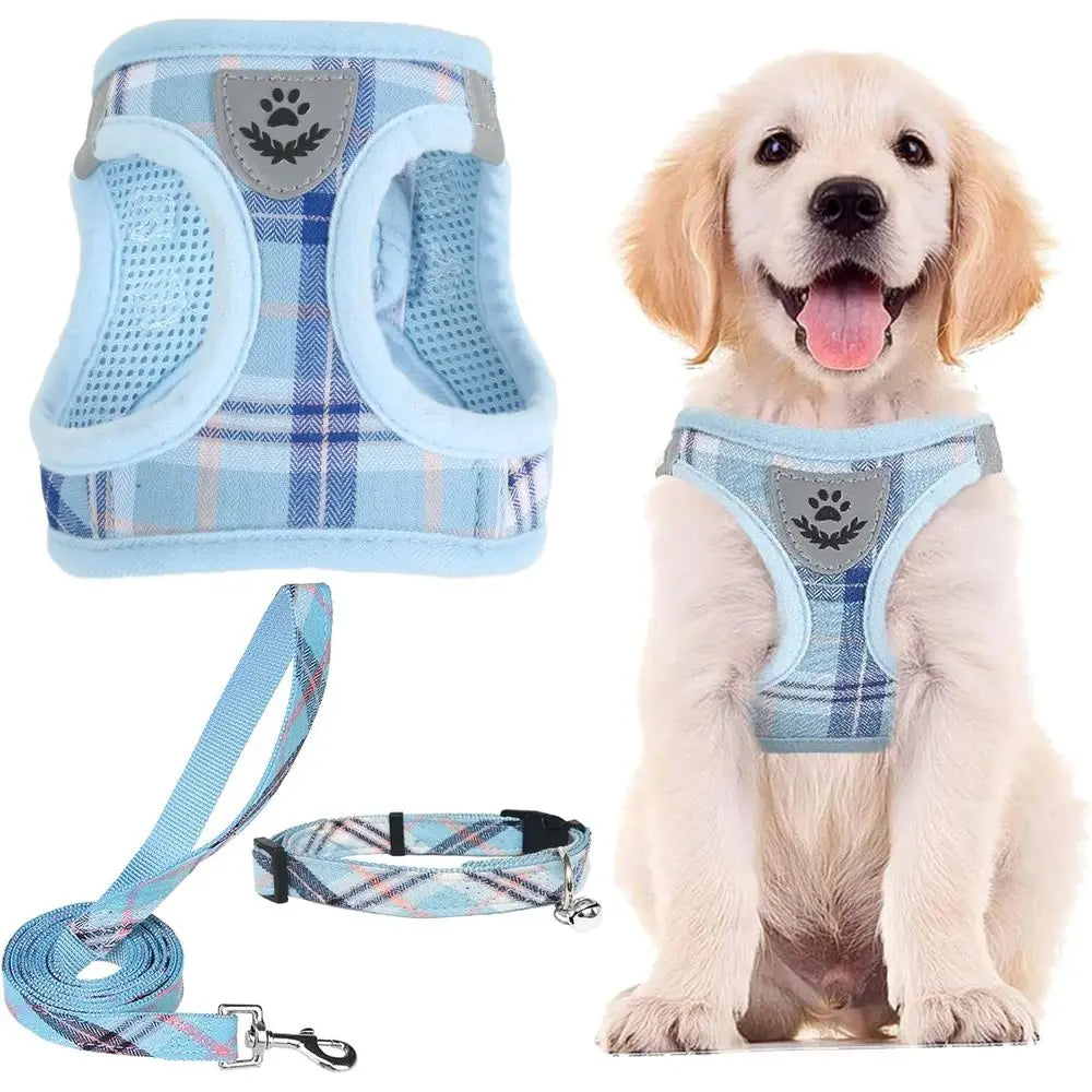 Adjustable Dog HarnCollar and Leash Set Step in No Pull Pet Harnor Small Medium Dogs Puppy and Cats Outdoor Walking Running, Sot