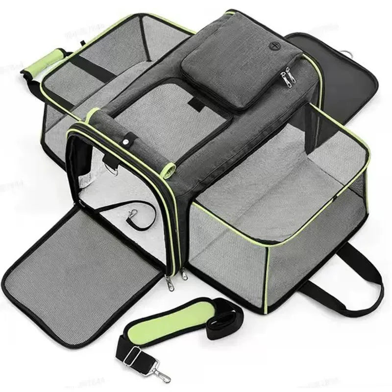 Reversible Expandable Cat and Dog Carrier - with fleece pad and pockets Travel Pet Carrier Portable outdoor carrying cat bag