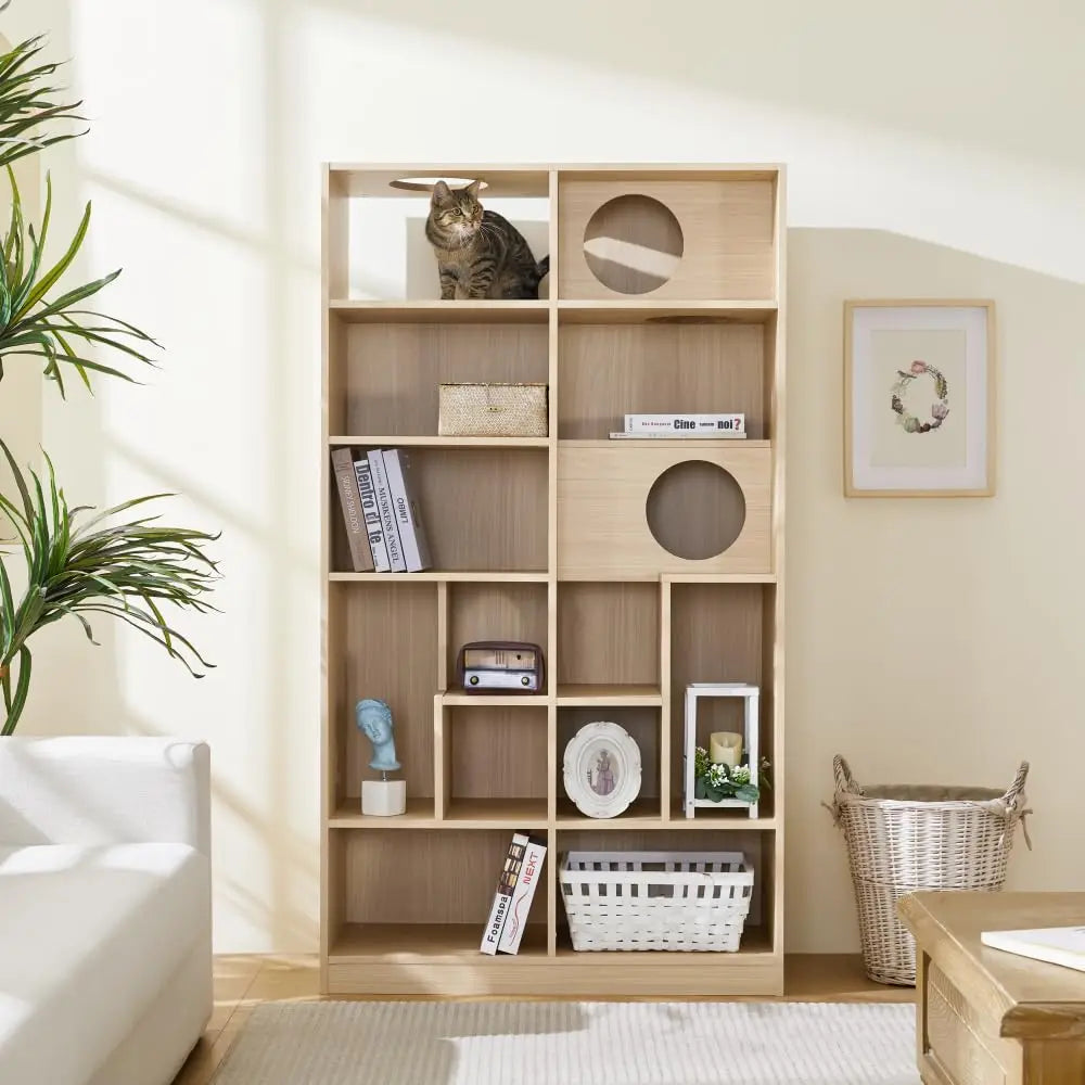 Furniture Style Cat Tree Tower, Bookcase with Shelves, Cat Tree with Storage, Modern Book Shelf Furniture for Home, Customized