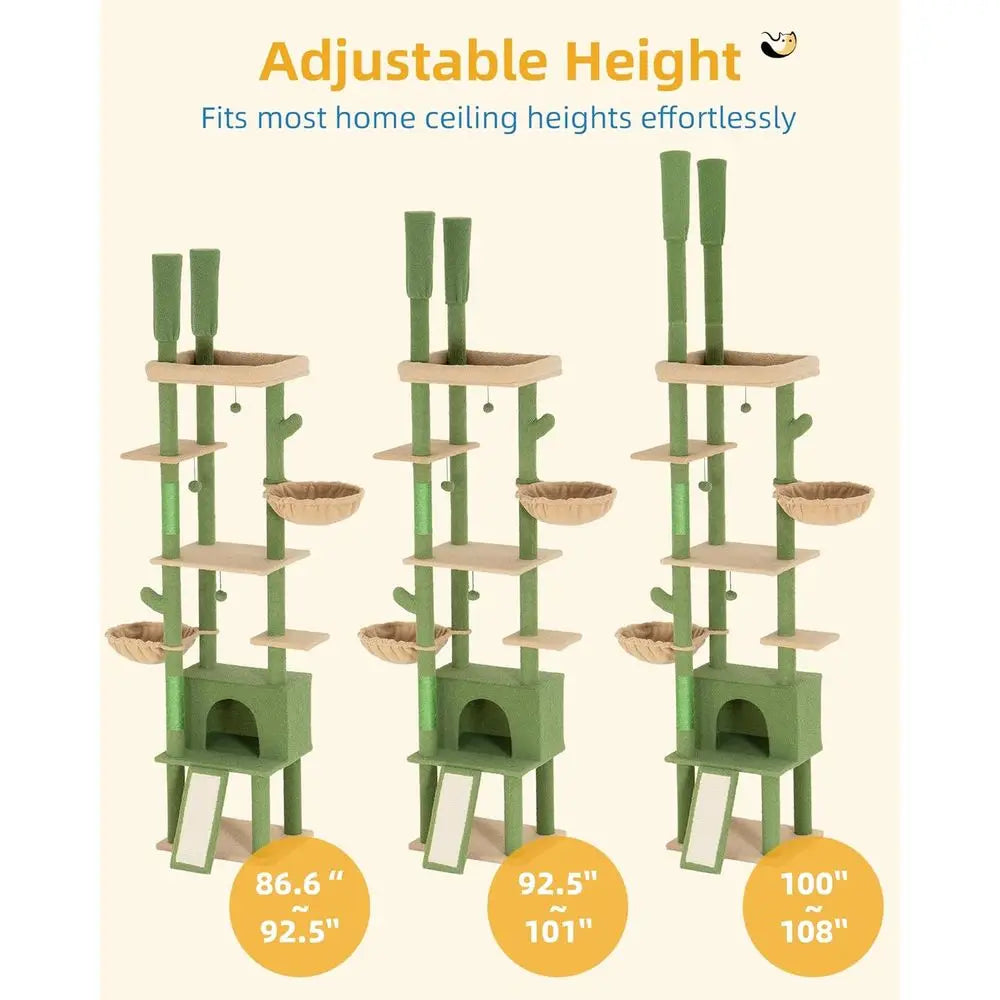Cat Tree Floor to Ceiling with 18.9in Big Perch Bed and Condo for Large Adult Cats, 86in-108in Heavy Duty Cat Tower for Indoor C
