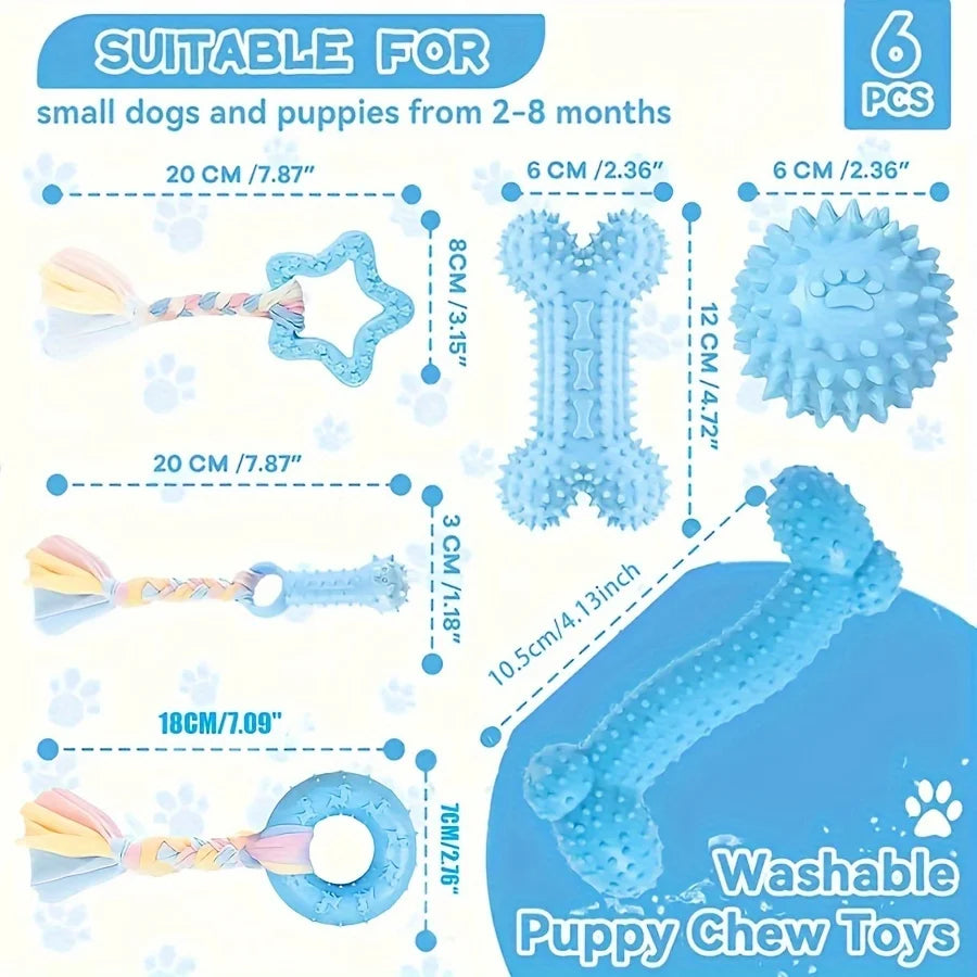 6-Piece Set of Bite-Resistant Toys for Small Dogs and Puppies, Durable and Non-Toxic, Rubber Toys Suitable for Teeth Development and Cleaning