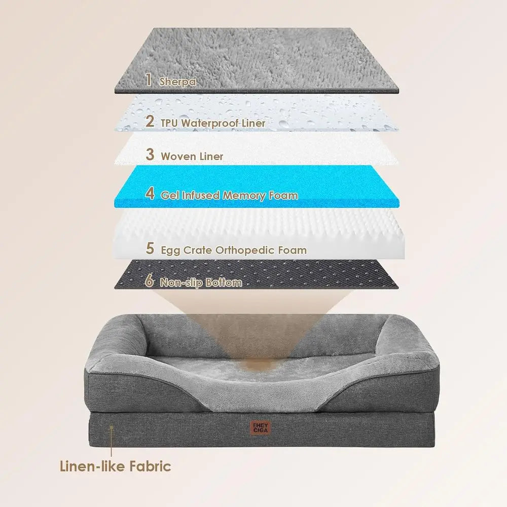 Memory Foam XL Dog Bed for XLarge Sized, Extra Large Orthopedic Dog Sofa with Sides and Waterproof Liner, Washable Bolster Pet B