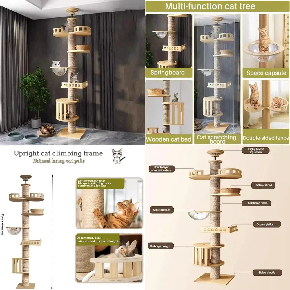 "vertical cat tower with adjustable height and 4.33 in wide scratching posts"
