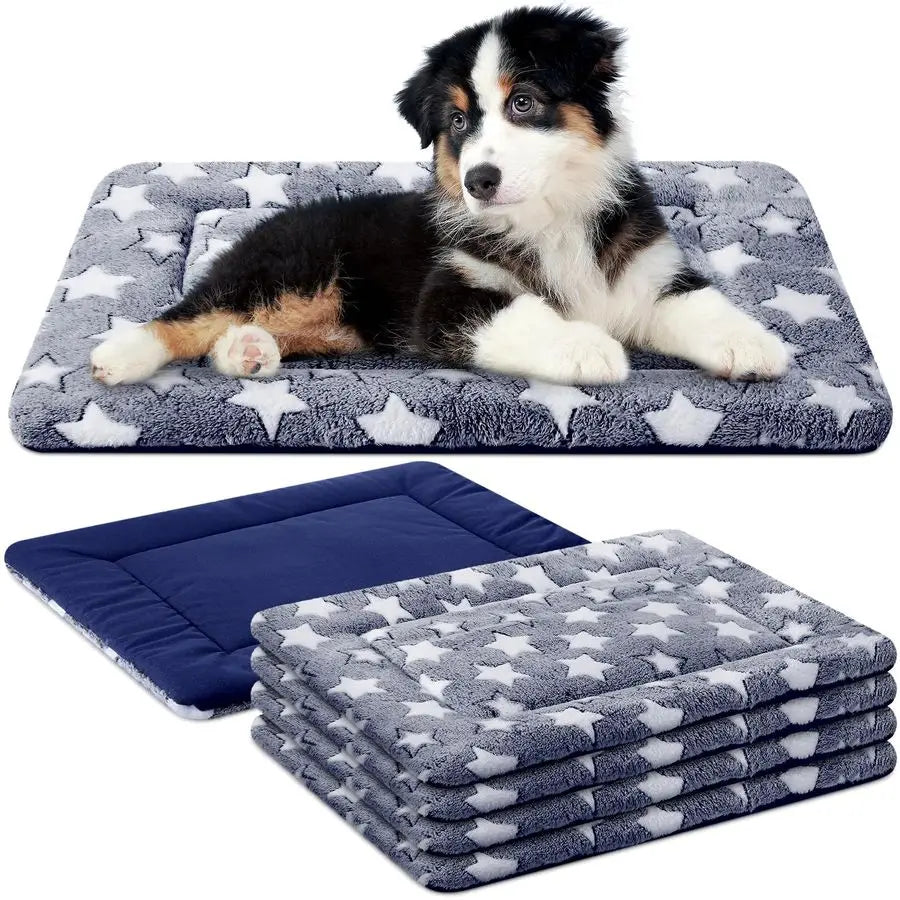 4 Pcs Winter Dog Crate Pads, Ultra Soft Warm Washable Dog Cat Bed Mat for Pet Crate Comfortable Replaceable Reversible Kennel Pa