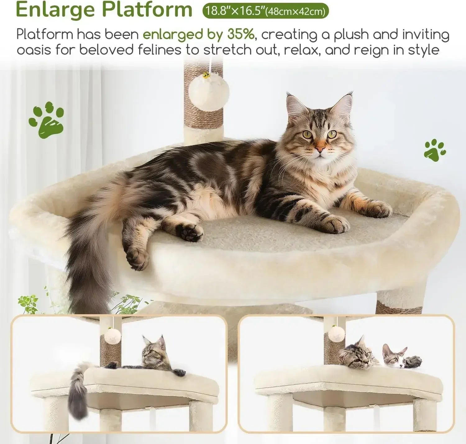 Hot salesLarge Platform Cat Tree 65in Tall Sturdy Cat Tree for Indoor Cats Large Adult Big Cat Tower for Big Cats with 3 Enlarge