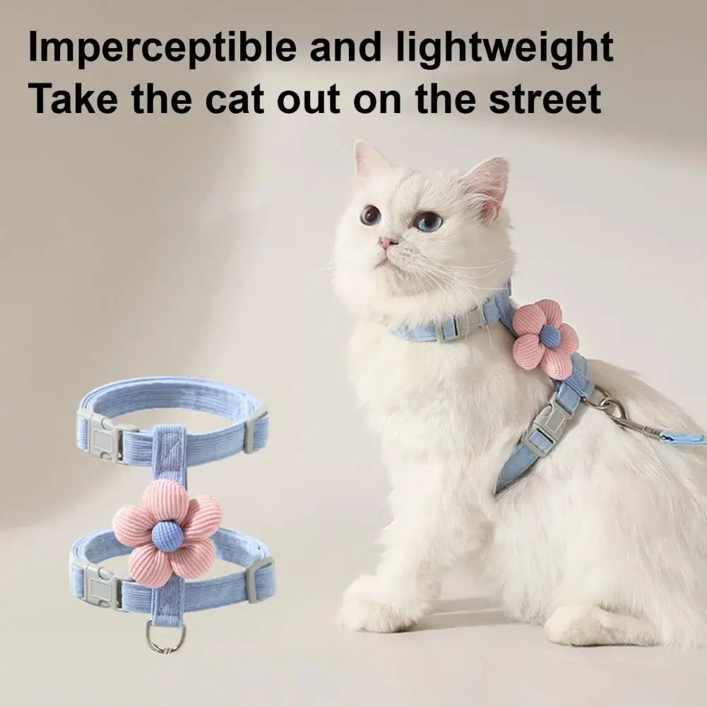 Lightweight Pet Chest Strap Cat Leash with Breathable Mesh Adjustable Cat Harness Leash Collar Set with for Small for Outdoor