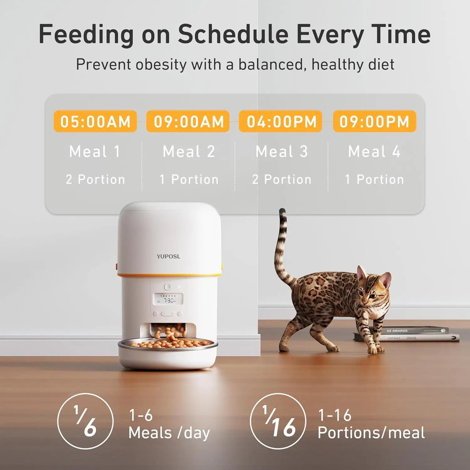 Automatic Cat Feeder 2L, Timed Dry Food Dispenser with 180-Day Battery, 1-6 Meals Programmable Portion Control for Cats & Dogs