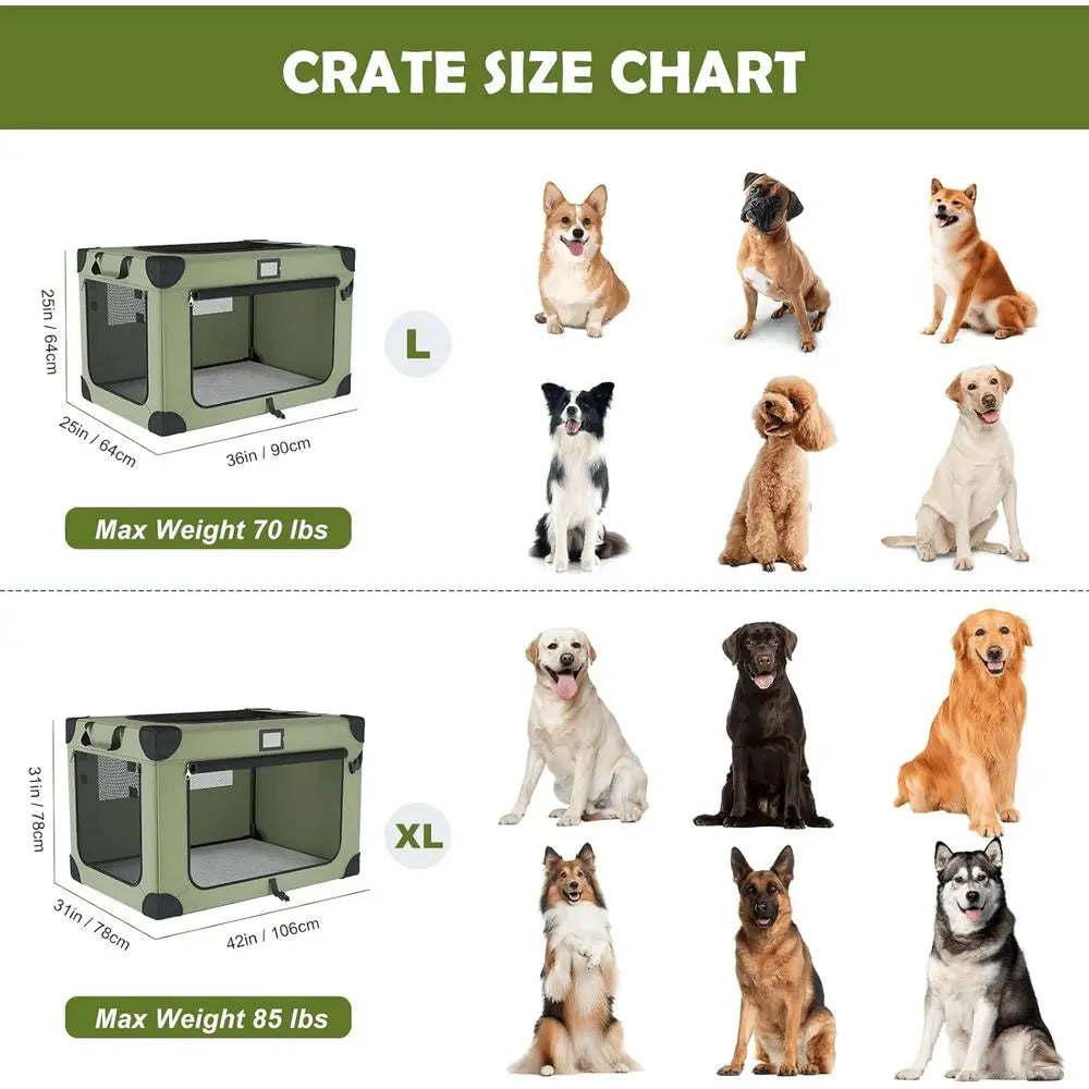 Collapsible 36 Dog Crate with 3-Door Mesh, Warm Blanket, and Removable Bowl - Portable Indoor/Outdoor Travel Kennel, Green