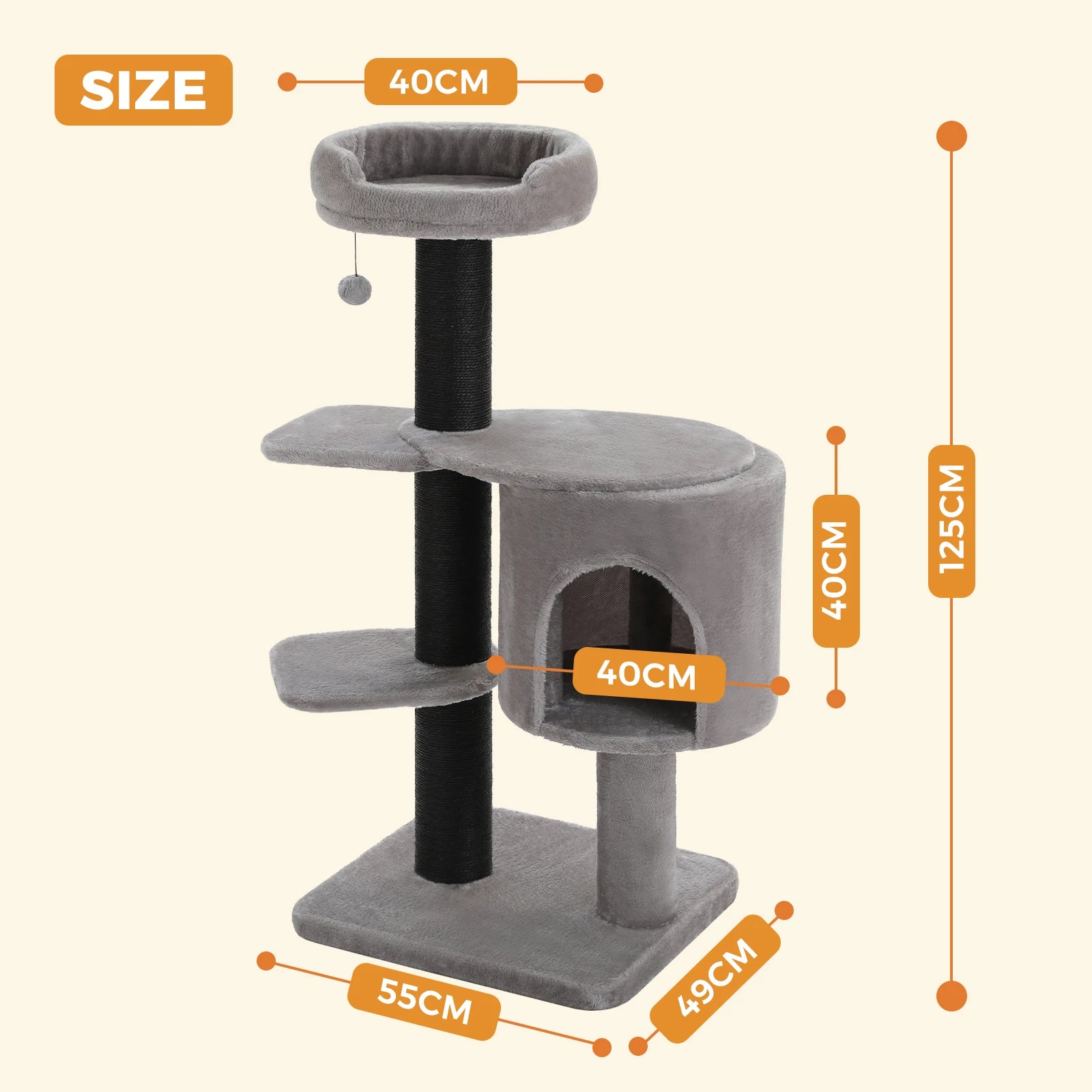 50in Large Cat Tree for Indoor Cats, 4.1-inches Thick Scratching Post with a Spacious Condo, Stability Cat Tower with 2-Layer Ba