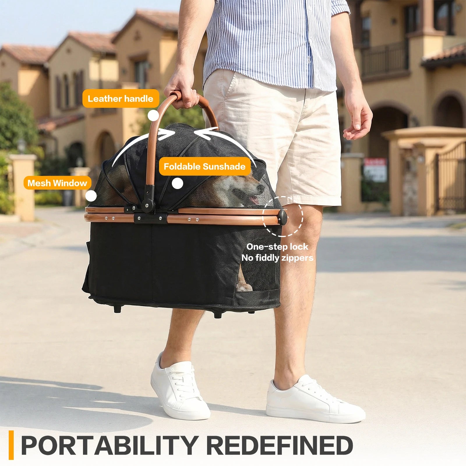 Folding Stroller with Detachable Carrier Foldable Travel Jogger Foldable & Ventilated with Sun Shades for Small Medium Dogs Cats