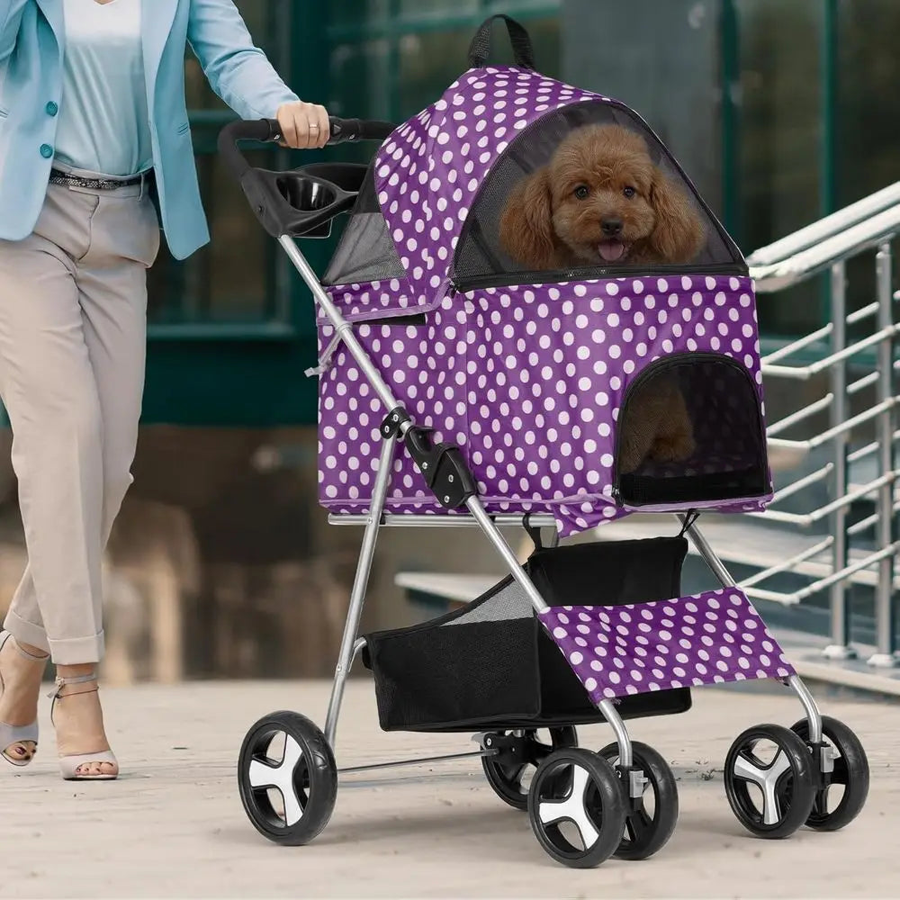 3-in-1 Pet Stroller and Jogger, Detachable Carrier, Cup and Storage, Suitable for Small to Medium Dogs and Cats Up to 33 lbs, Po