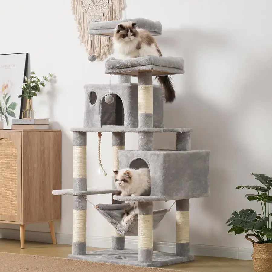 Large MultiLevel Cat Tree Condo Furniture with SisalCovered Scratching Posts, 2 Bigger Plush Condos, Perch Hammock for Kittens,