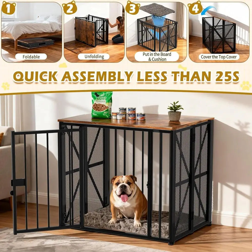 Dog Crate urniture oldable with Dog Bed Mat, 27" No Assembly Decorative Dog Kennel Indoor, Heavy Duty Small Collapsible Dog Crat