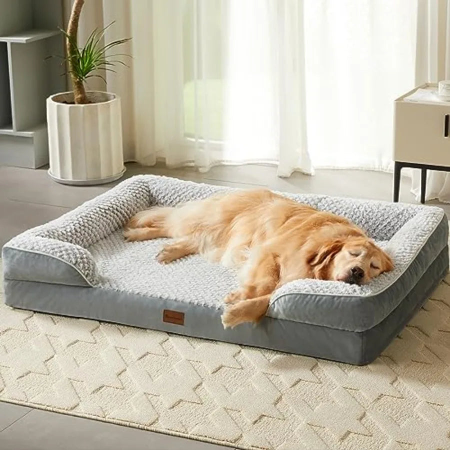 Orthopedic Dog Bed for Extra Large Dogs with Egg Crate Foam Gray Removable Waterproof Pillow Cover and Anti-Slip Bottom