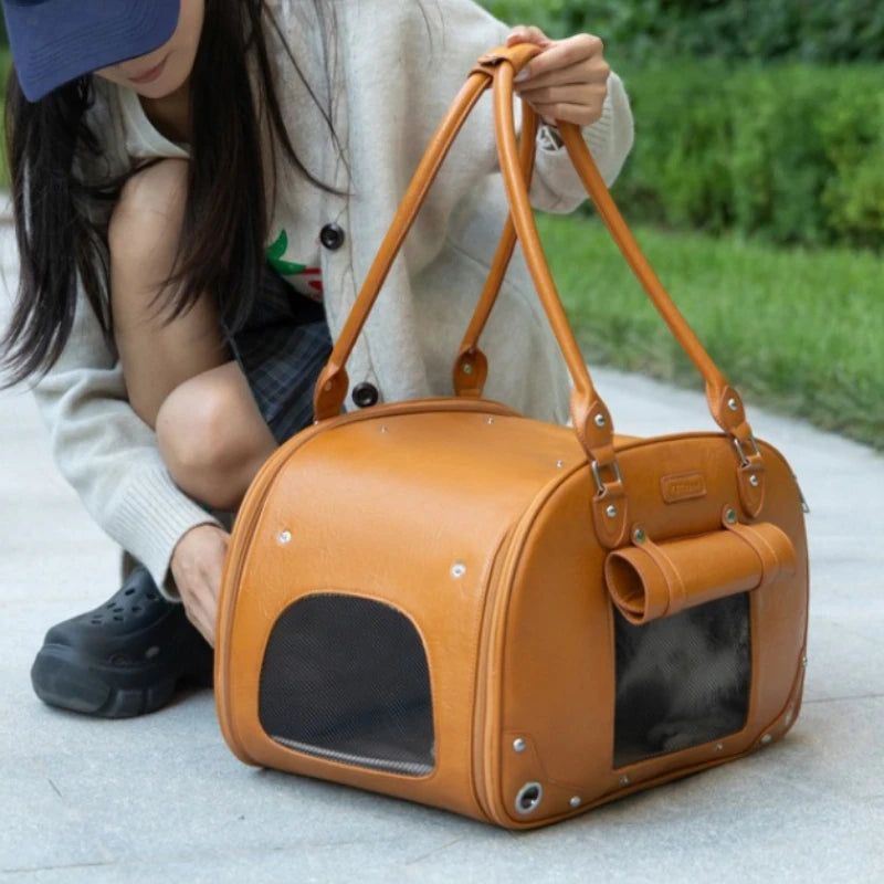 Pet Bag Waterproof PU Leather Cat Dog Pet Handbag Portable Outdoor Travel Cat Bag Cat Carriers Handbag Sling Bag Pet Products